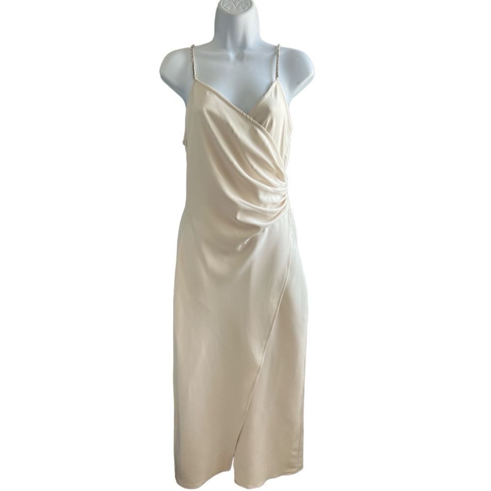 ZARA Oyster White Sparkly Strip Long Slip Dress Size S.